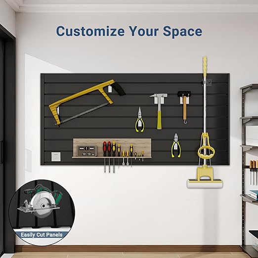 Slatwall Panel 4 FT x 2 FT, Interlocking Slat Wall Paneling, Wall Mounted PVC Wallpanel, Suitable for Garage Storage and Organizer, Slatwall Board, Shelves - Black