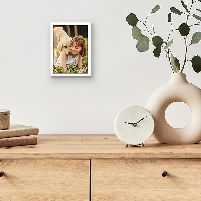 Americanflat 5x7 Picture Frame with Shatter-Resistant Glass - Streamline Collection - Thin Border Photo Frame for Tabletop and Wall Display - Hanging Hardware and Easel Stand Included - White