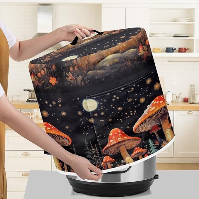 Red Mushroom Moon Rice Cooker Cover for Instant Pot 6 Qt Inner Pot with Carrying Handle and Two Pockets for Spoon Fork Convenient Gifts for House Table Living Room