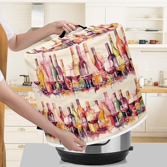 Pressure Cooker Cover Dust-Proof Kitchen Appliance Cover Air Fryer Cover for 6 Quart Instant Pot, with Handle and Pockets Keep Kitchen Appliance Clean Home Decor, Wine Painting