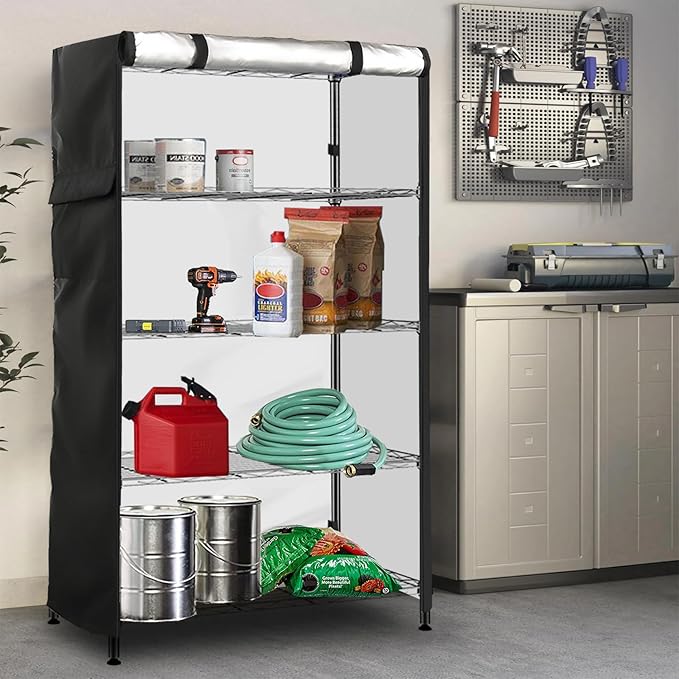 Wire Shelf Cover,600D Heavy Duty 100% Waterproof Shelf Covers for Wire Shelving,Outdoor Storage Shelves Cover for Metal Rack,36" W x 16" D x 72" H,Black