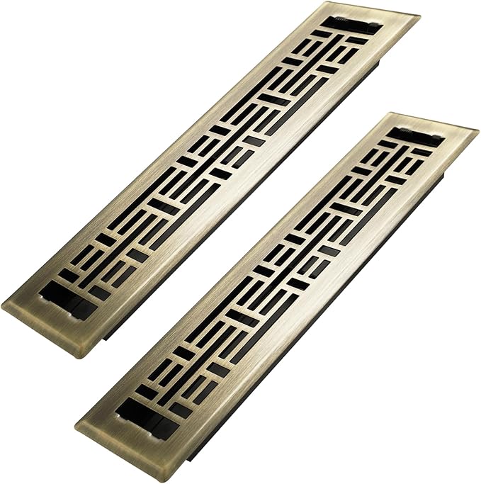 2x12 Inches 2 Pack Heavy Duty Walkable Floor Register Easy Adjust Air Supply Lever Floor Vents - Seattle Design - Vent Cover for Home Floor - Antique Brass