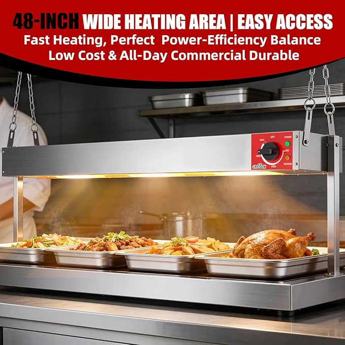 Electric Food Warmer with German EGO Thermostat - 48 Inch Large Heating Area, Dual Installation Options, 1200W Energy-Saving, Easy Operation for Buffets & Parties