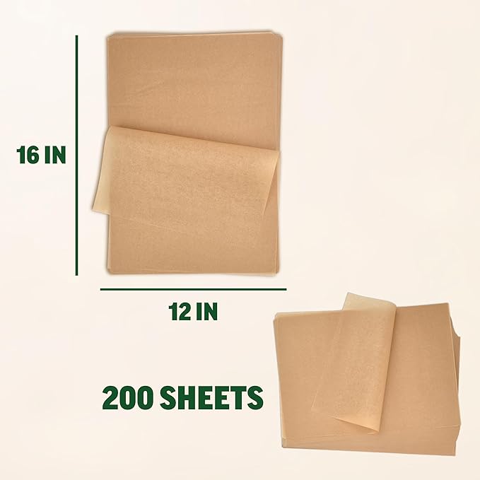 Parchment Paper Sheets 12x16 for Baking - Unbleached Chlorine-free, High Heat, Non-Stick Pre-Cut Parchment Paper for Half Sheet Pans (200 sheets)