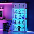70.8" H Glass Display Cabinet - 5-Tier Curio Cabinet with RGB LED Lights for Collectibles - Large Glass Display Case with Human Body Sensor for Bedroom Living Room Office - White