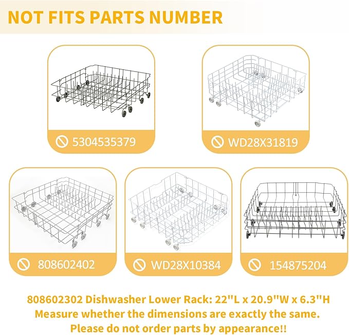 Allstare 808602302 Dishwasher Lower Rack Replacement Parts for Frigidaire Kenmore Dishwasher Parts Lower Dishrack Assembly with 154174501 Wheels (Black) 154432602 FDB1050REB0 Dishwasher Bottom Rack