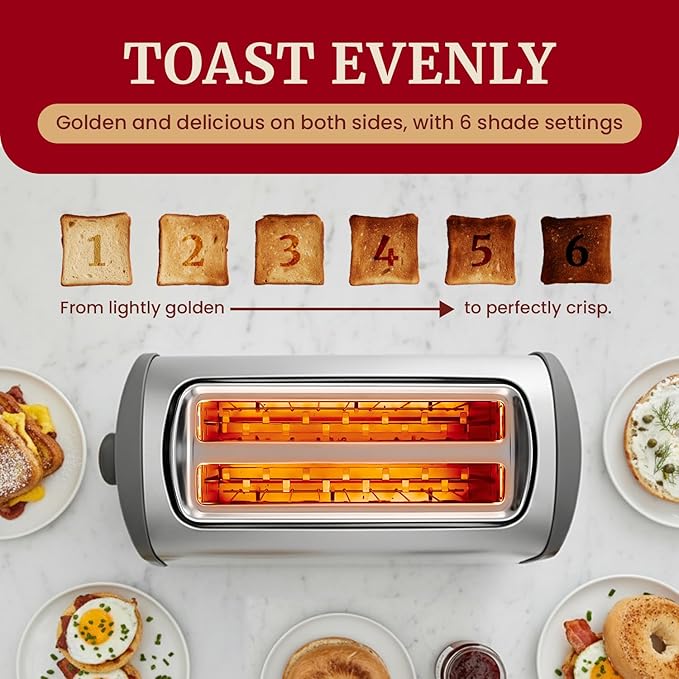 NEW Elite Gourmet ECT4200D Digital Long Slot 4-Slice Toaster, Touch Screen, 6 Toast Shades, Defrost, Reheat & Cancel Functions, Extra Wide 1.5” Slots, Fits Specialty Breads, Bagels & More, Stainless