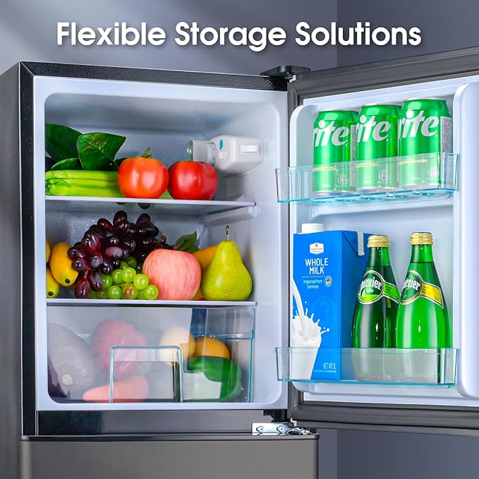 4.0 Cu.Ft Fridge with Bottom Freezer and Drawer, 2 Door Refrigerator with 7 Adjustable Temperature Settings for Bedroom, Dorm, Office, Apartment, Large Capacity, Black