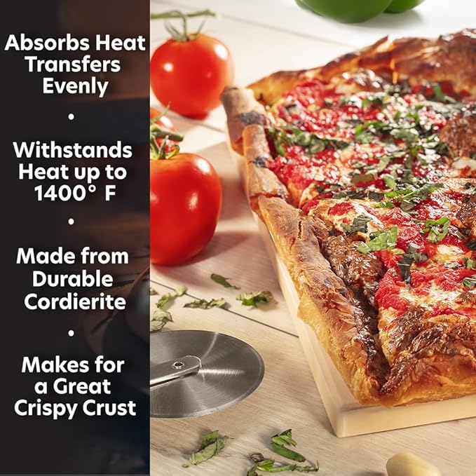 CucinaPro Pizza Stone for Oven, Grill or BBQ- Extra Thick 5/8" Cordierite Rectangular Baking Stone for Better Cooking- 16" x 14" Pan- Holds High Temp For Crispy Crust- Kitchen Tool Essential Must Have