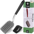 Cast Iron Scrubber Brush with Handle Cast Iron Cleaner Chainmail Scrubber + Pan Scraper, 316 Chain Maille to Clean Pan Pot Skillet Grill Griddle Metal Scrub Wok Scrub Carbon Dutch Oven Carbon Cleaning