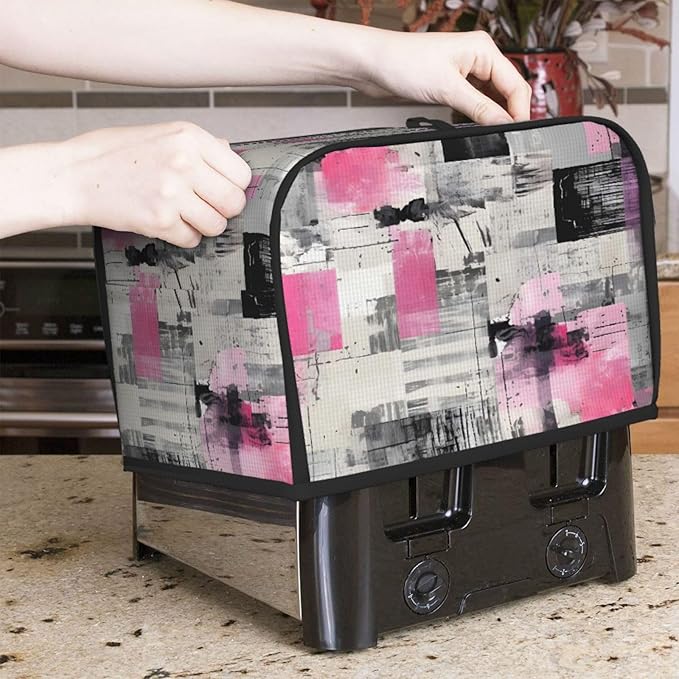 Toaster Cover 2 Slice Art Pink Black White Texture Waterproof Appliance Cover with Hang Loop Bread Baker Toaster Cover for Kitchen