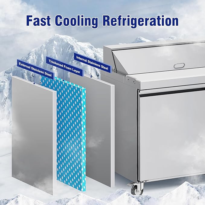 72’’ W Commercial Refrigerator Sandwich Salad Prep Table Refrigerators 3 Door with 18 Pans, Prep Station Fridge for Restaurant, Bars, Shops