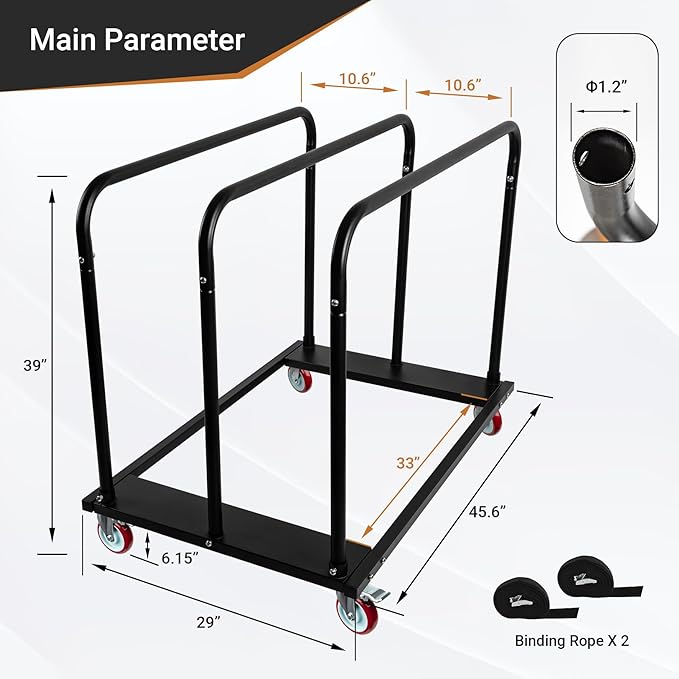 Steel Panel Truck, Drywall Cart w/ 5” PU Swivel Wheels, Heavy-Duty Panel Dolly Cart w/ 1800 LBS Capacity, for Handling Wall Panel/Lumber/Folding Table/Sheetrock， 45.6" L x 29" W x 39" H