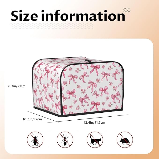 4 Slice Toaster Cover for Kitchen Pink Flower Bow Pattern Waterproof and Dustproof Toaster Dust Cover with Side Pockets Decorative Universal Cover for Wide Slot Toasters and Small Appliances