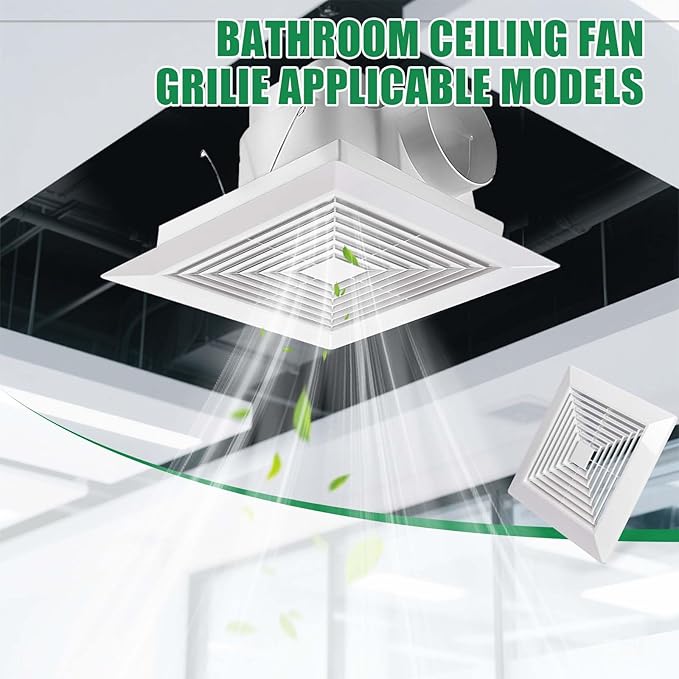 White (1 Piece 12" x12"Inch） Bathroom Exhaust Fan Cover with Spring, Square Ceiling or Wall Mounted Exhaust Fan, Ceiling Fan, Grille, Air Diffuser, Diverter Ventilation Hood, Replacement Accessories