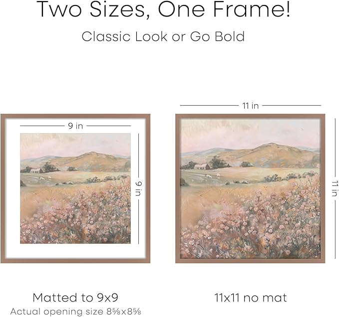 Homeforia 11x11 Picture Frame Mocha, High End Metal 11 by 11 Square Frames with Mat 9 x 9 Opening, 11by11 Poster Frames Matted to 9x9 inch Photo, Wall Hanging Frame, Tempered Glass, Wall Kit, Set of 1
