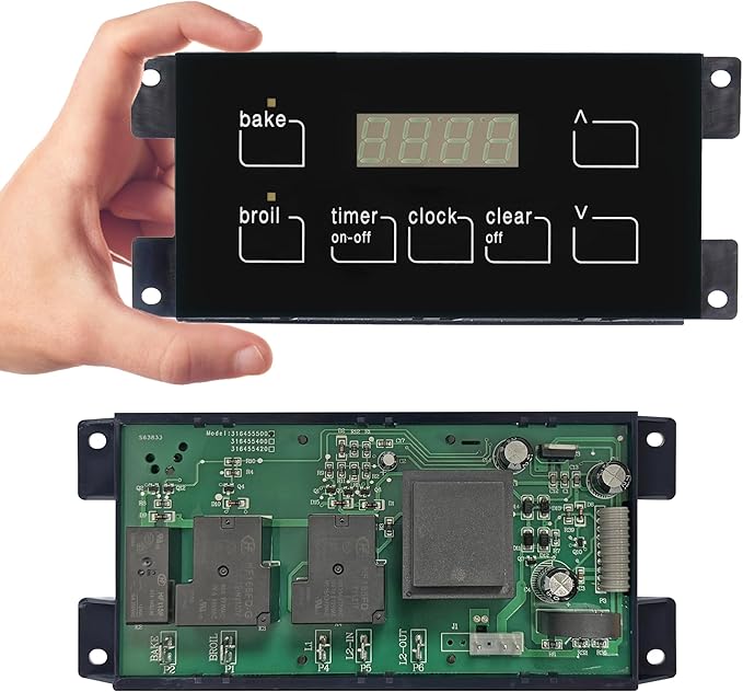 316455500 Oven Range Stove Clock Control Board 7 Button Control Board Clock Replacement(Include Overlay), Replacement for Numbers 316220725, Compatible with Frigidaire Range Control Board