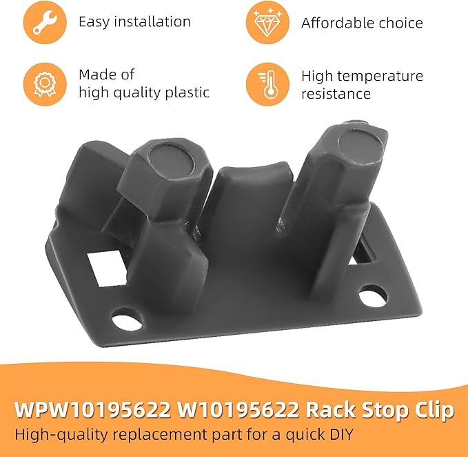 Upgraded W10195622 Dishwasher Dishrack Stop Clip Fit for Whirl-pool Kitchen-aid Ken-more Dishwasher Top Rack Parts, Replaces WPW10195622 1872168 AP6016778 PS11750071 by AMI PARTS（2PCS）