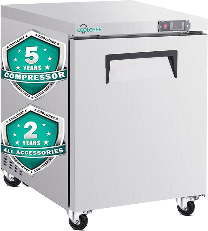 28" Commercial Worktop Freezer, 8 Cu.ft Single Door Stainless Steel Undercounter Freezer, -8–0°F, R290