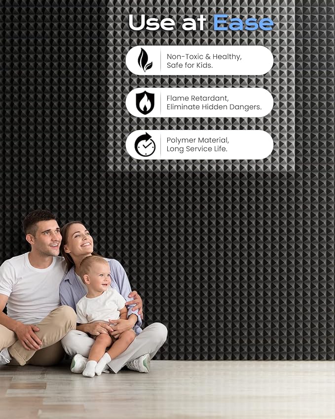 Sonicism Soundproof Wall Panels Self-Adhesive Pyramid 20 Pack,3" X 12" X 12" Acoustic Panels High Density Sound Proof Foam Panels for walls Fast Expand,Sound Absorption & Decoration(Black)
