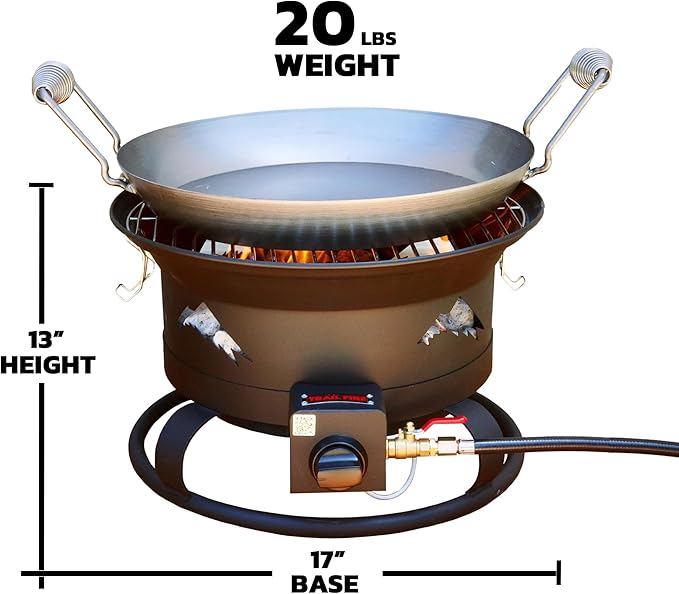 Trail Fire 4-in-1 Grill Portable BBQ with Grill, Wok, Pizza Oven, and Portable Fire Pit (Pizza Stone & Carry Bag Included) - 16" Grilling Surface