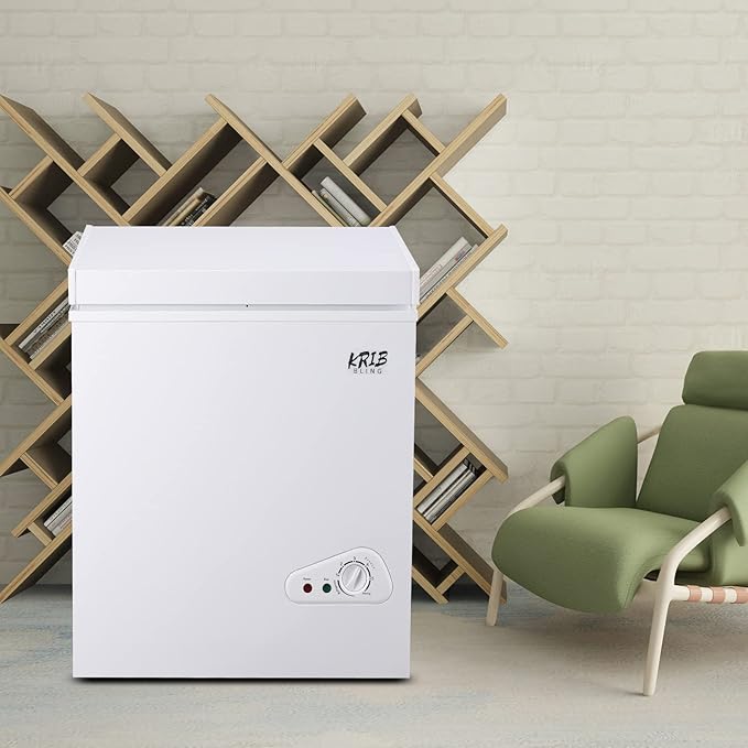 3.5 Cu.Ft Compact Chest Freezer with Removable Basket, Krib Bling Top Door Open Freestanding Deep Freezer with 7 Gears Temperature Adjustment, Ideal for Home, Kitchen & Office, White