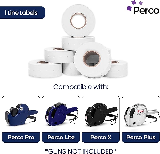Perco 1 Line White Labels - Case of 30 Sleeves, 240,000 Blank Pricing Labels for Perco 1 Line Price and Date Guns