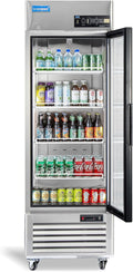 ICECASA 27" W Commercial Display Refrigerator Single Glass Door Merchandiser Reach-in 23 Cu.ft Stainless Steel Display Refrigerator Fan Cooling for Restuarant, Bar, Shop, etc