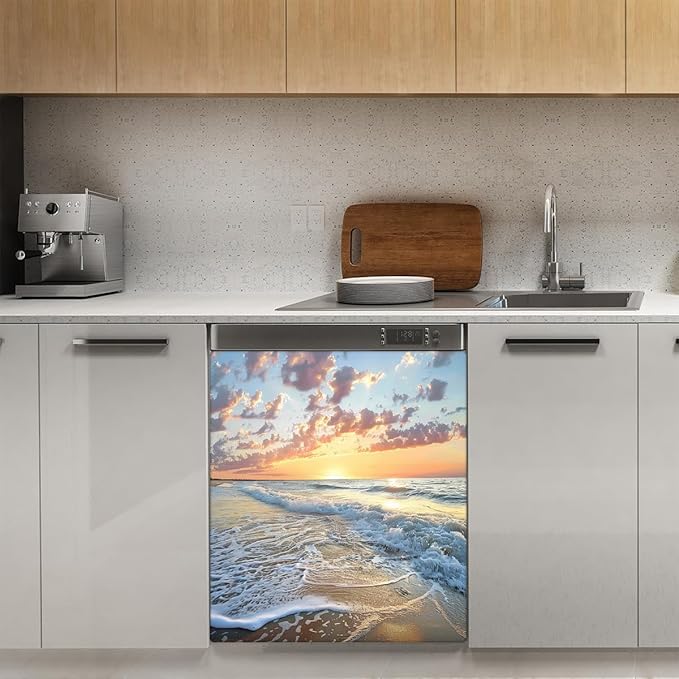 Summer Ocean Beach Theme Dishwasher Magnet Cover for Door Front, Dishwasher Panel Decal Reuseable Refrigerator Magnet Cover Decal Fridge Stickers Home Decor, 23 x 26 Inch