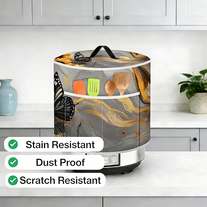 Air Fryer Dust Cover with Top Handle and Storage Bag, Compatible with Rice Cookers, Pressure Cookers, Slow Cookers and Air Fryers, Available in 3-Quart, 6-Quart and 8-Quart Sizes.