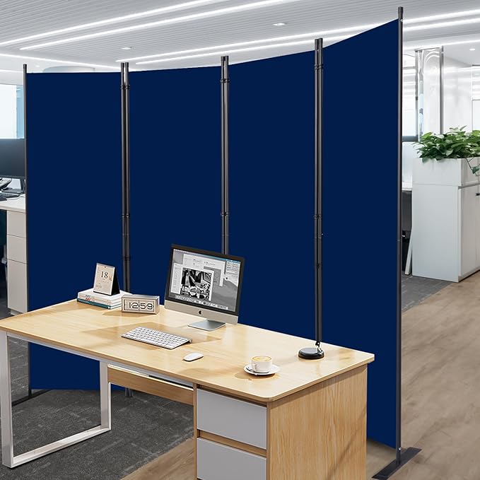 Room Divider, 4 Panel Folding Privacy Screens with Wider Support Feet, 6 Ft Portable Room Partition for Room Separator, 88" W X 71" H, Navy Blue