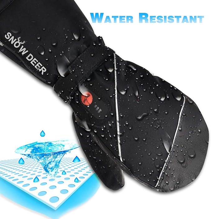 SNOW DEER Heated Mittens Gloves for Men and Women, 7.4V 2200MAH Electric Rechargeable Battery Ski for Winter Skiing Skating Snow Camping Hiking Heated Arthritis Hand Warmer Gloves