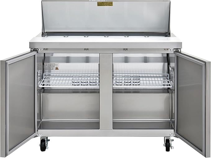 Kratos 69K-770 Commercial Refrigerated Sandwich/Salad Prep Table | Mobile 48" Wide Two Door Stainless Steel Prep Table | 12 Pan Capacity | Cutting Board Included | 115V | ETL Certified