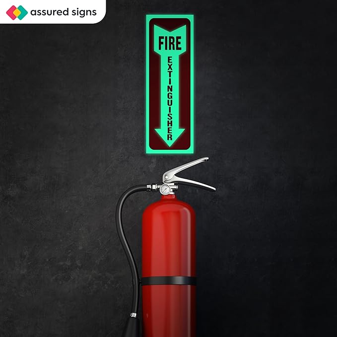 Fire Extinguisher Sign Sticker - 36 Pack - 4" X 12" - 5 Mil Vinyl - Bright Red White Colors - Durable Self Adhesive, Weatherproof, Photoluminescent and UV Protected - Ideal for Inside Office or Boat