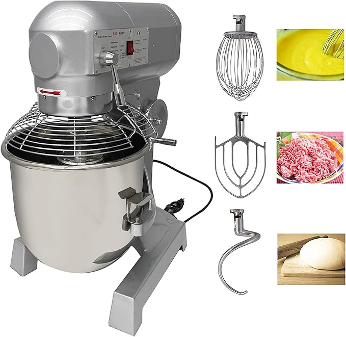 TECHTONGDA 30L Commercial Stand Mixer, Heavy Duty Food Mixer, 110V Dough Kneading Machine, Electric Flour Mixer Machine with 3 Speeds Adjustable for Bakery Pizzeria, Dough Hook Whisk Beater Included