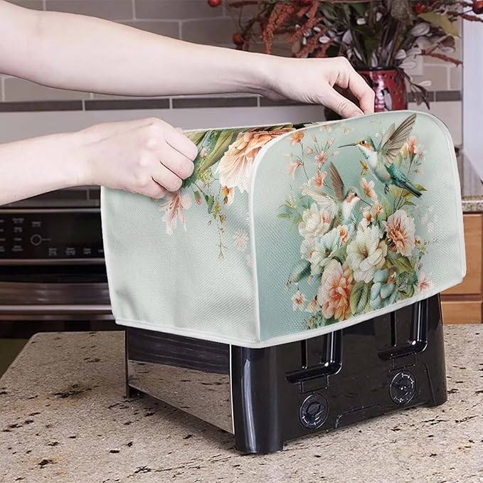 Hummingbird Flower Print 2 Slice Toaster Cover Appliance Dust-proof Bread Maker Cover Kitchen Accessories Decor