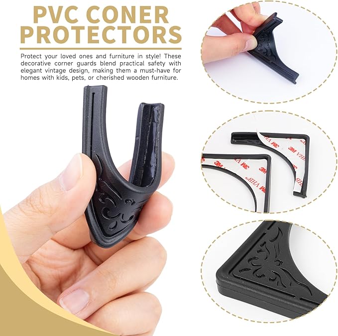 4 Pcs Safety Soft Corner Protectors Guards,Table Corner Protectors Proof Corners and Edge Protectors for Furniture Bookcases Drawers (Soft Black)