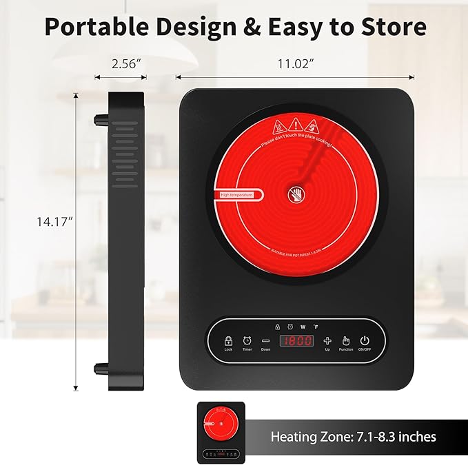 Single Burner Electric Cooktop,110V 1800W Electric Stove Top with LED Touch Control,10 Power Levels, 4 hTimer, Safety Lock,single electric burner Overheat protection