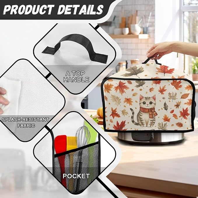 Cute Kitten Cooker Bag Daisy Slow Cooker Cover 6-8 Qt Small Appliance Dust Cover Measuring 17" x 10.8" x 9.8" Crock Pot Slow Cookers Cover Kitchen Tool Decoration Portable