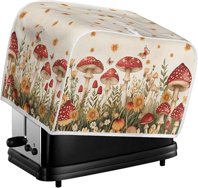 Mushroom Daisy Butterfly Toaster Cover 2 Slice Bread Maker Protectors Covers Waterproof Appliance Toasters Protectors with Handle for Home Kitchen Decor