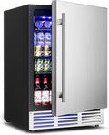 24 inch Beverage Refrigerator - 180 Cans Beverage Fridge Under Counter with Stainless Steel Door, Built-in or Freestanding Beer Fridge, Outdoor Refrigerator for Patio Kitchen Home Bar