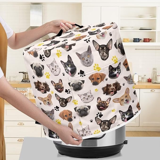 Cute Kitten Puppy Pressure Cooker Cover for 8 Quart Instant Pot Air Fryer Accessories Stain Storage Pockets Thanksgiving Holidays Decor Fryer Dust Covers