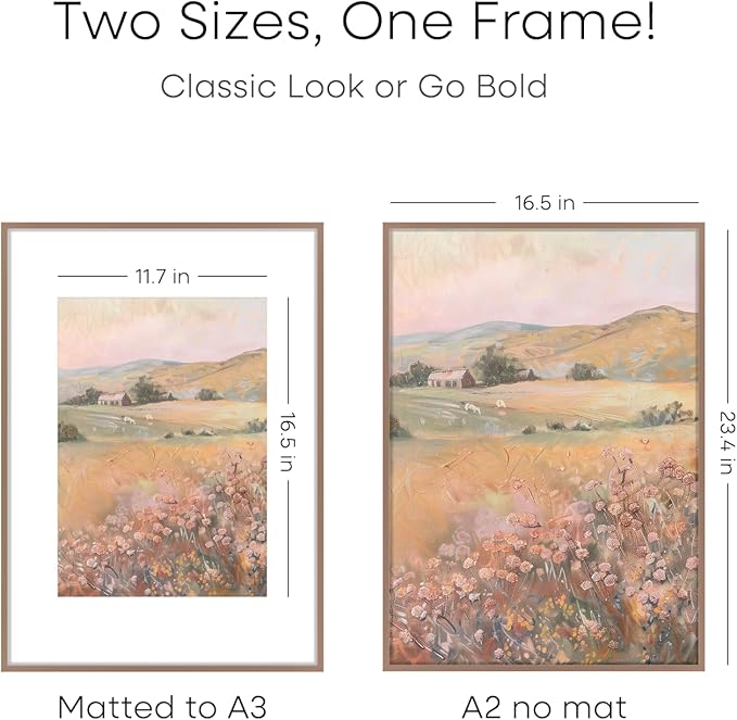 Homeforia A2 Picture Frame Mocha, High End Metal 16.5 x 23.5 inch Poster Frames with Mat 11.7 x 16.5 for Photo, A2 Size Frames Matted to A3 Print, 16.5 by 23.4 Hanging Frames, Tempered Glass, Set of 1