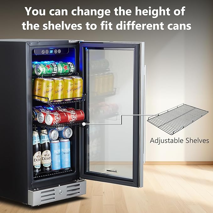 Kalamera 15 Inch 94 Cans Beverage Cooler Refrigerator,for Soda Beer Wine - Freestanding Beverage Fridge for Bedroom Office Bar,Adjustable Shelves & Digital Temperature Display
