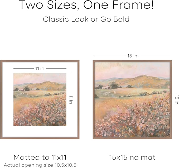 Homeforia 15x15 Picture Frame Mocha, High End Metal 15 x 15 Square Poster Frames with Mat 11 x 11 Photo, 15x15 Mocha Frame Matted to 11x11 Print, 15by15 Thin Frames, Tempered Glass, Wall Kit, Set of 1