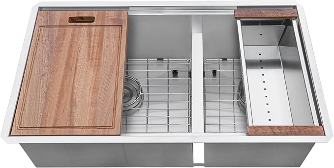 Ruvati 28-inch 60/40 Double Bowl Kitchen Sink - Undermount Low Divide 16 Gauge Stainless Steel Kitchen Sink with Brushed Finish hides scratches, Easy-to-Clean Undermount Sinks - RVH8341