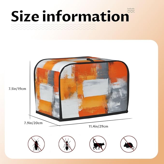 2 Slice Toaster Cover for Kitchen Modern Art White Orange Gray Waterproof and Dustproof Toaster Dust Cover with Side Pockets Decorative Universal Cover for Wide Slot Toasters and Small Appliances