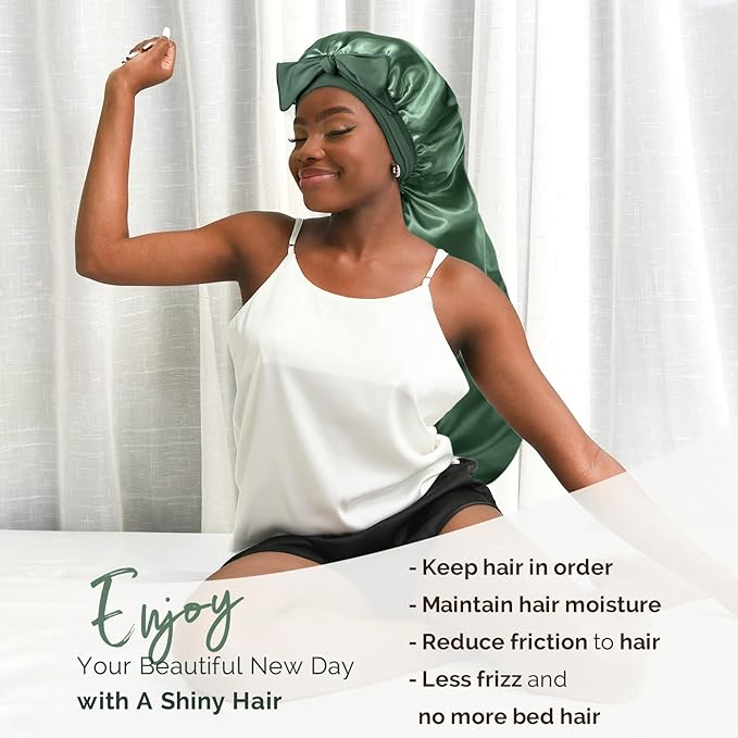 YANIBEST Long Bonnet Satin Bonnet for Sleeping Braid Bonnet with Tie Band Silk Sleep Bonnet for Women Locs