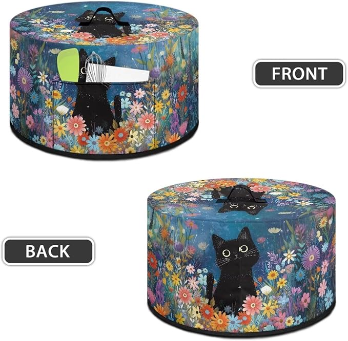 Cute Cat Daisy Floral Print Slow Cooker Dust Cover Protective with Pocket Keep Appliance Clean Fit Most 6-8 Quart Crock Pot Kitchen Appliance Organizer Kitchen Accessories