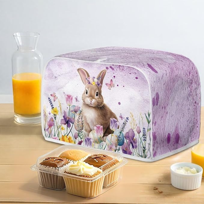Bunny Flower Print 2 Slice Toaster Cover Fingerprint Protection Waterproof Stain Resistant Toaster Dust Protector